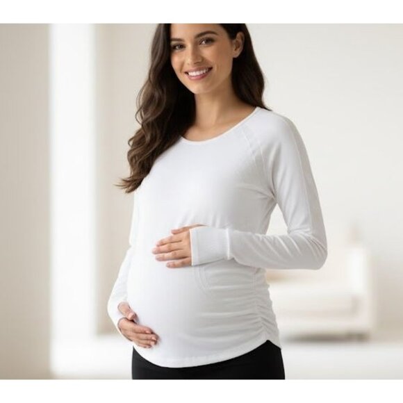 Quince Maternity White Long Sleeve Top Large NWT Nylon/Spandex - Picture 1 of 5